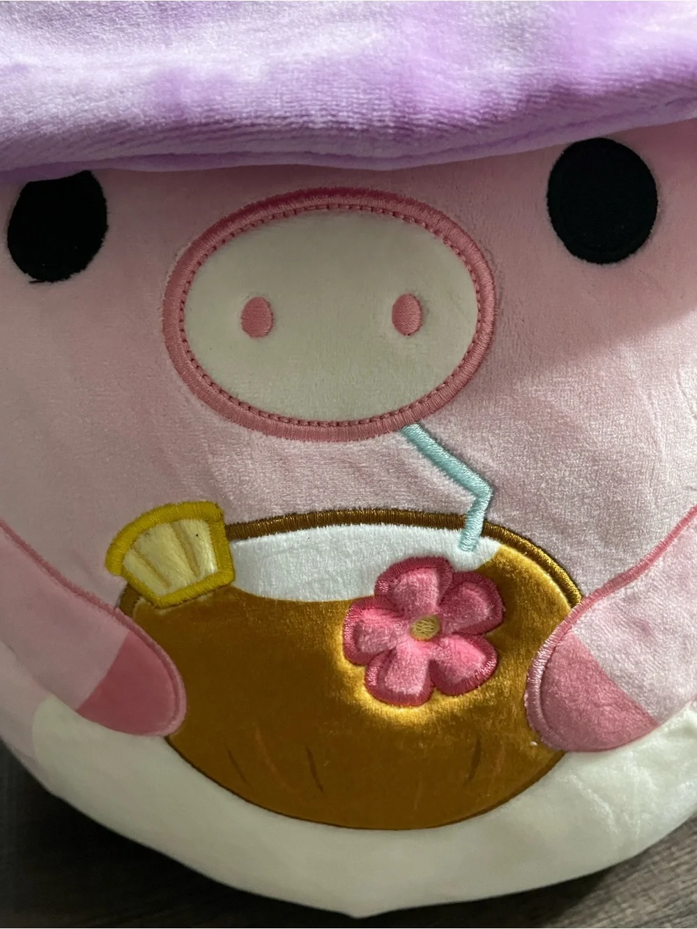 Squishmallows Pink Pig with Lavender Bucket Hat